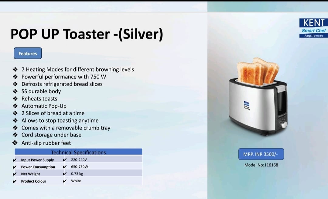 kent pop up toaster silver